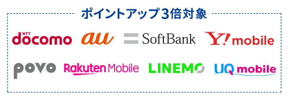 NTTdocomo,au,SoftBank,Y!mobile,povo,RakutenMobile,LINEMO,UQmobile